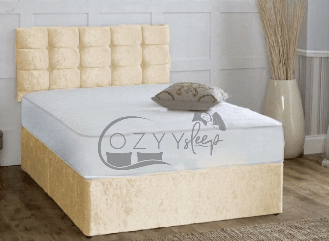 champagne crushed velvet single divan bed - 9