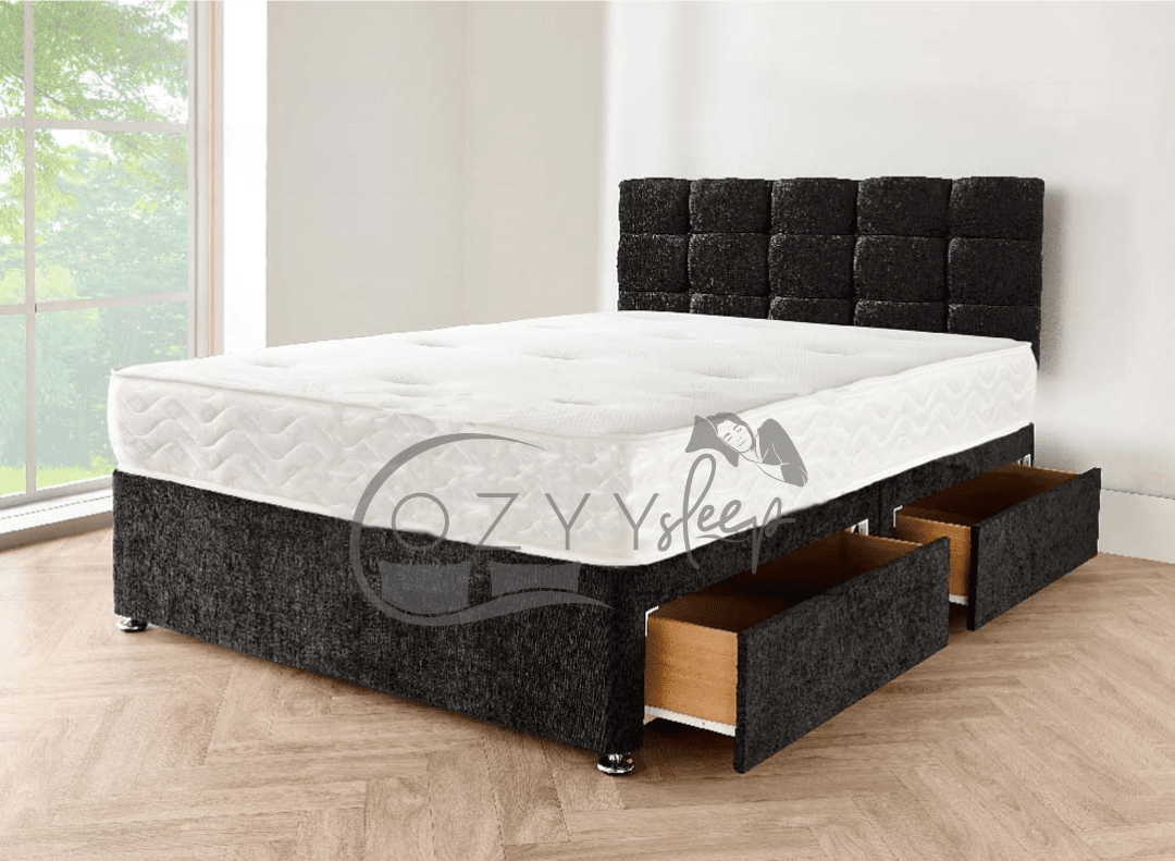 Chenille Black Bed Set with Mattress Cozyy Sleep