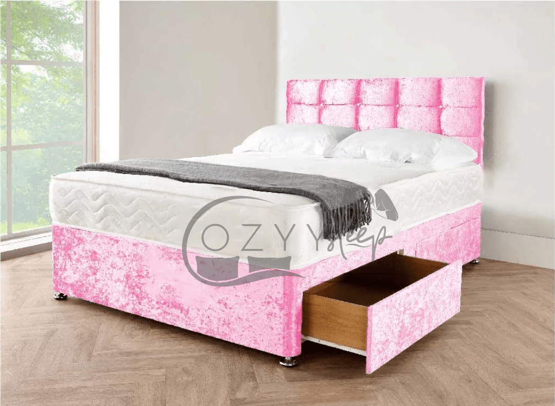 crushed silver velvet divan beds set - 8