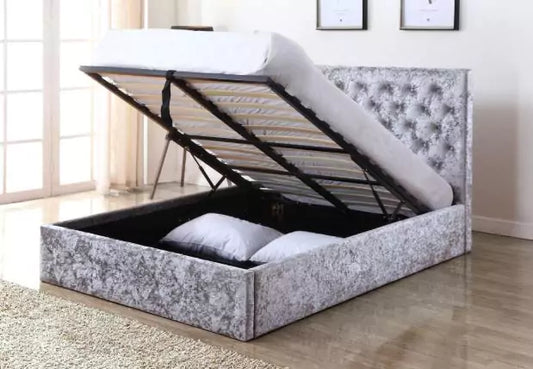 crushed velvet chesterfield ottoman bed - 0