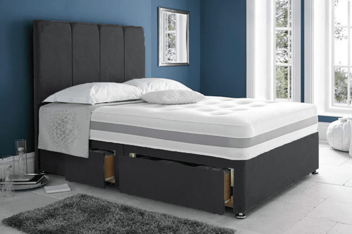 royal suede grey divan bed set sale - 4