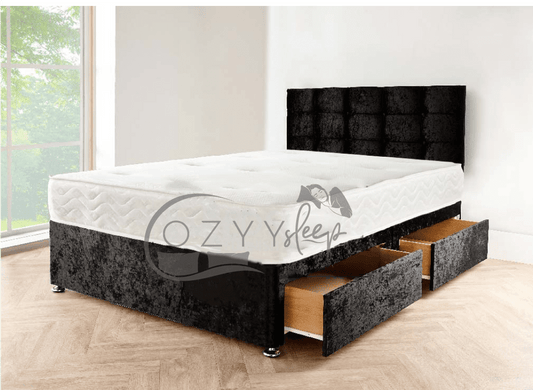 black crushed velvet divan bed set - 0