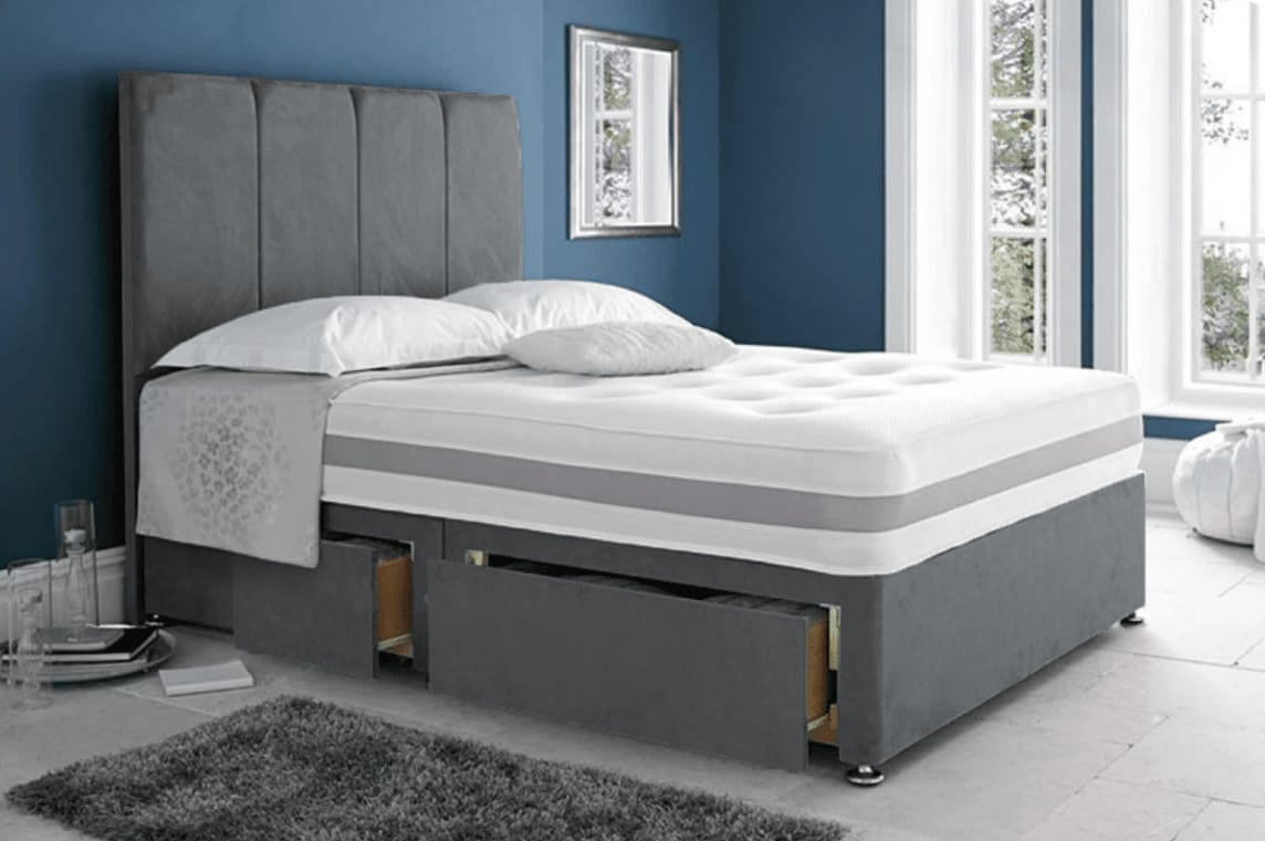 royal suede grey divan bed set sale - 7
