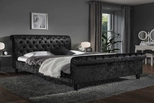 mason upholstered black sleigh bed - 0