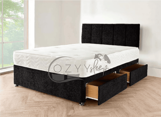 designer crushed velvet black divan bed - 0