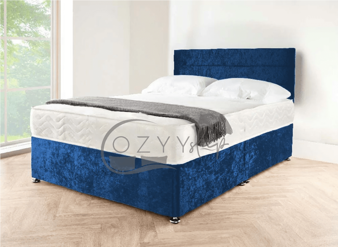 Navy blue crushed clearance velvet bed