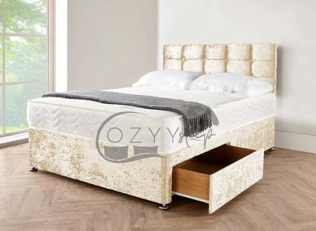crushed silver velvet divan beds set - 4