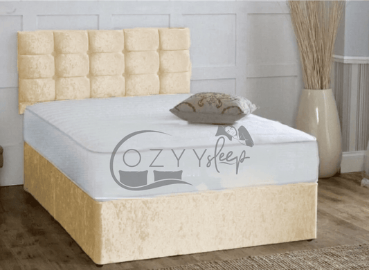 cozyysleep cream crushed velvet single divan bed - 0