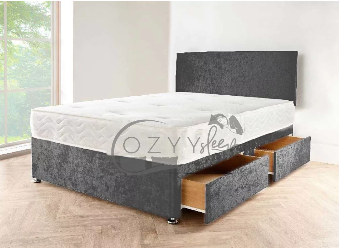 charcoal chenille divan storage bed set - 1