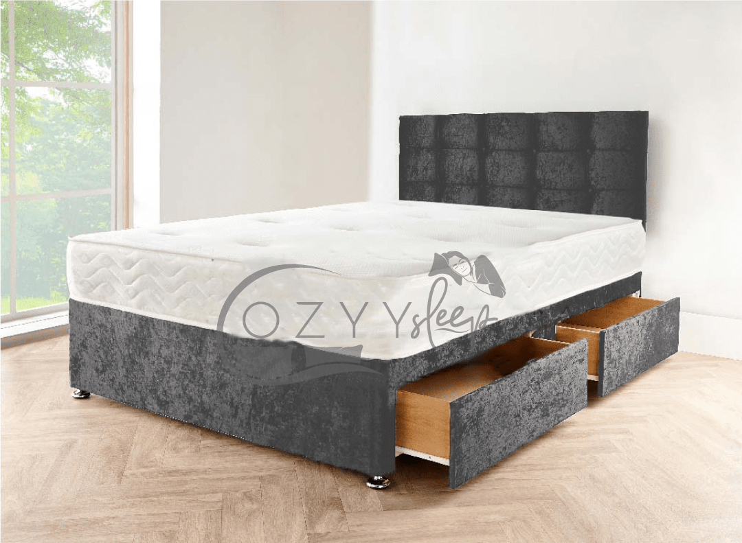 black crushed velvet divan bed set - 3