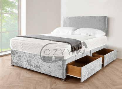 Double divan deals crushed velvet bed
