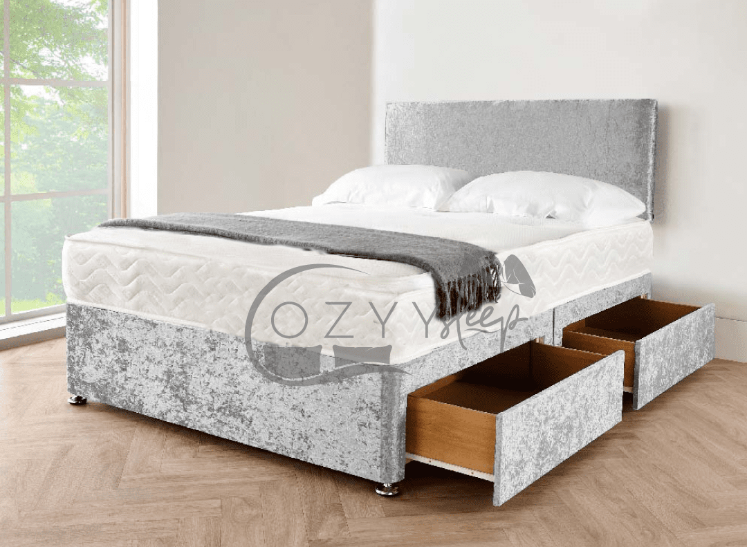 modern divan silver crushed velvet bed set - 6
