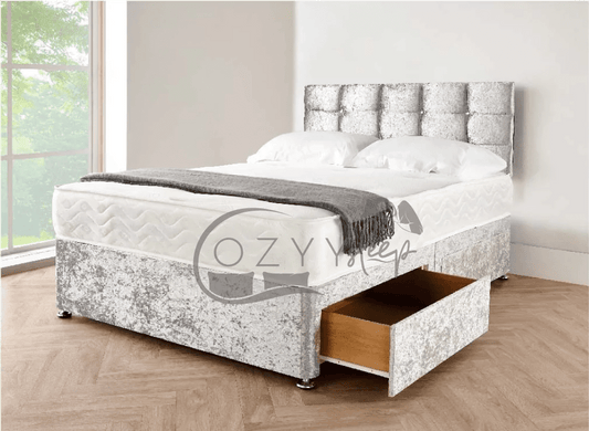 crushed silver velvet divan beds set - 6