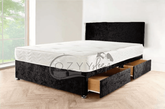 black crushed velvet divan bed - 0