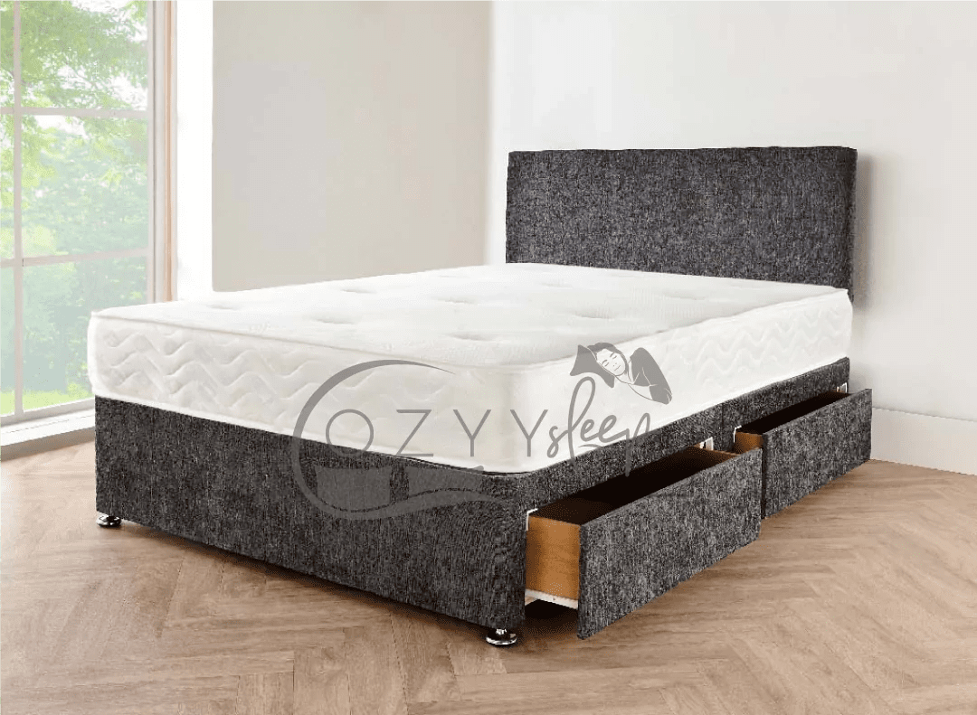 charcoal chenille divan storage bed set - 5