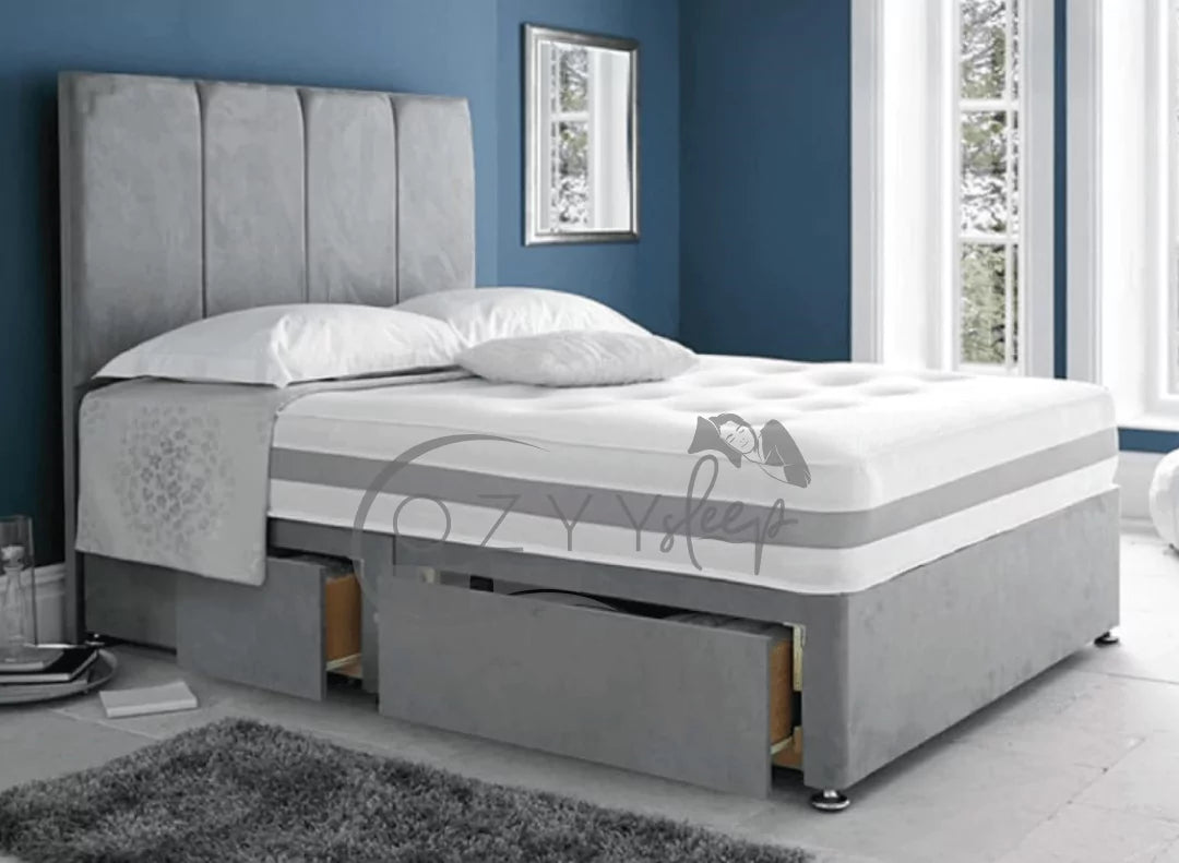 royal suede grey divan bed set sale - 0