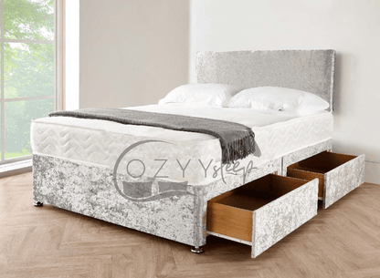 modern divan silver crushed velvet bed set - 0