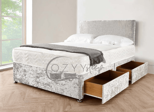 modern divan silver crushed velvet bed set - 0