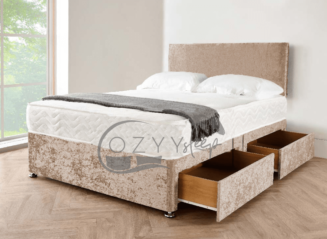 modern divan silver crushed velvet bed set - 7