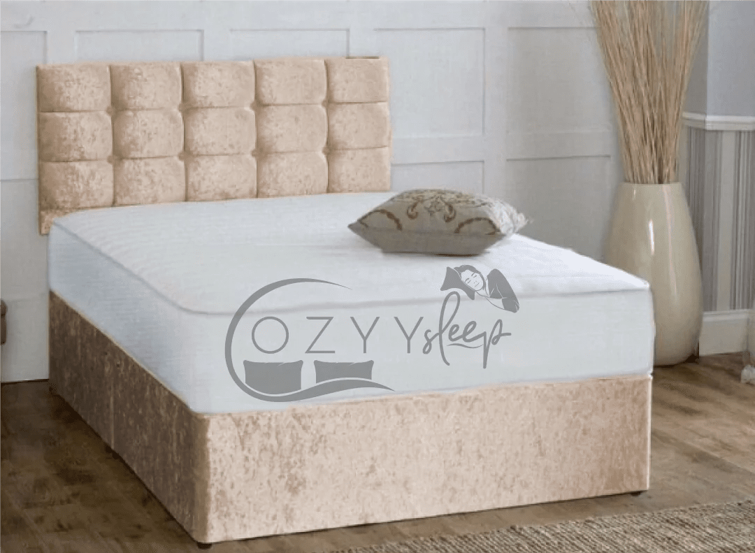 champagne crushed velvet single divan bed - 7