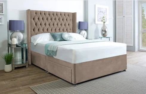 cream milan wingback panel divan bed - 3
