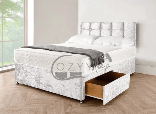 crushed silver velvet divan beds set - 0